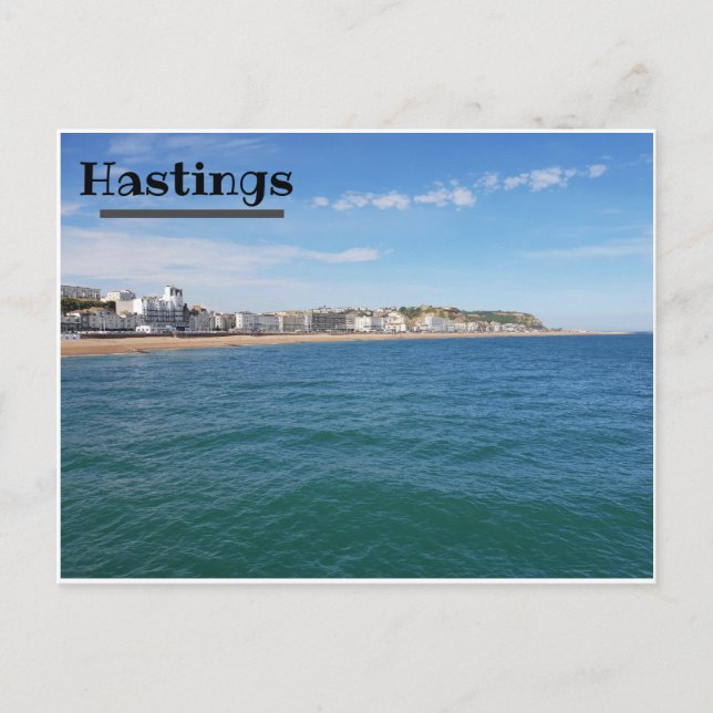 Der Blick entlang des Strandes von Hastings Postkarte (Vorderseite)