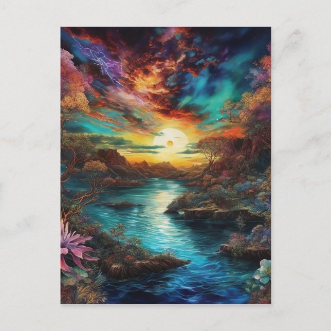 Der Blick vom neuen Planeten ist seltsam und unfam Postkarte (Vorderseite)