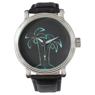 Der Blick von Neonlit herauf tropische Palmen Armbanduhr