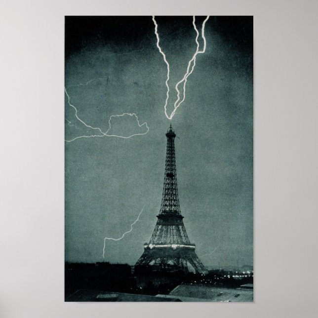 Der Blitz am Eiffelturm, Paris Frankreich Poster (Vorne)