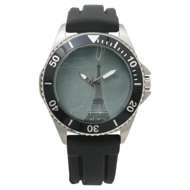 Der Blitz trifft auf den Eiffelturm Armbanduhr (Vorderseite)