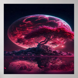 Der Blutmond steigt. Lila-rosa-Mond-Fantasie Poster