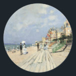 Der Boardwalk von Claude Monet in Trouville Runder Aufkleber<br><div class="desc">Der Boardwalk von Claude Monet (1870) in Trouville (1870) ist ein Vintages impressionistisches Kunstgemälde mit einem Strand in einem Badeort in Normandie, Frankreich an einem schönen sonnigen Tag. Über den Künstler: Claude Monet (1840-1926) war Gründer der französischen impressionistischen Malerei, wobei die meisten seiner Gemälde "en plein air" (im Freien) Stil...</div>