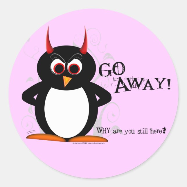 Der böse Pinguin geht weg! Runder Aufkleber (Vorderseite)
