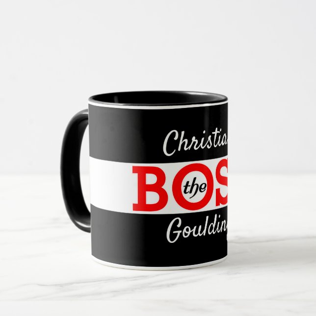 Der Boss / Da Boss mit Ihrem Namen Tasse (Vorderseite Links)