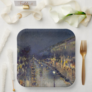 Der Boulevard Montmartre am Abend in Pissarro Pappteller