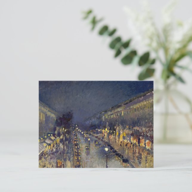 Der Boulevard Montmartre am Abend in Pissarro Postkarte (Stehend Vorderseite)