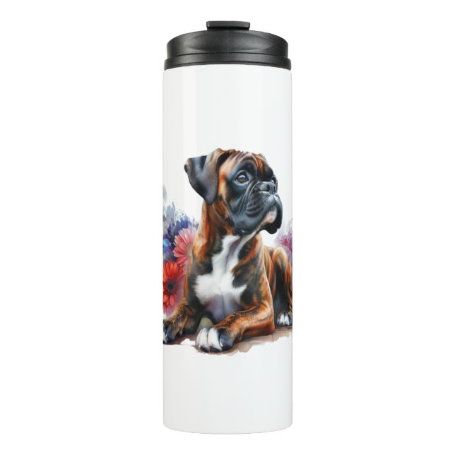 Der Boxer unter den Blume in Wasserfarbe Thermosbecher (Vorderseite)