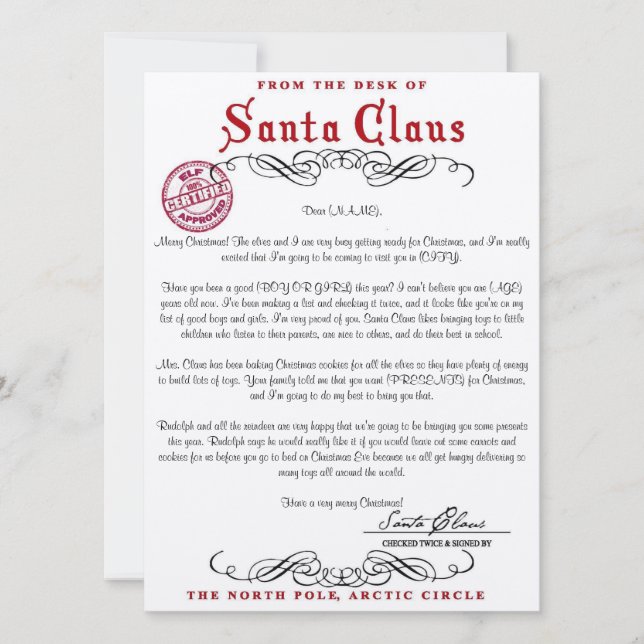 Der Brief des Weihnachtsmanns Einladung (Vorderseite)
