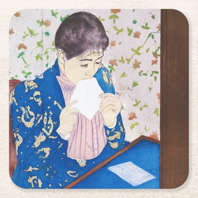 Der Brief, Mary Cassatt Rechteckiger Pappuntersetzer (Vorderseite)