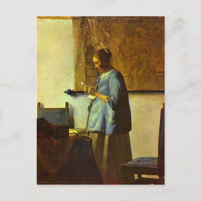 Der Briefleser von Johannes Vermeer Postkarte (Vorderseite)