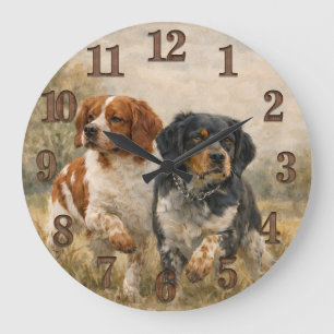 Der Brittany Spaniel  Große Wanduhr