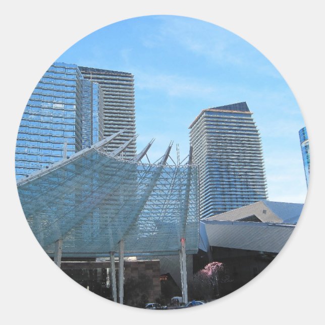 Der Brunnen und die Architektur von Aria in Las Ve Runder Aufkleber (Vorderseite)