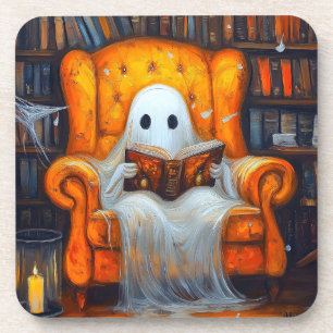 Der bücherliebende Geist Gemütliche Halloween-Bi Getränkeuntersetzer