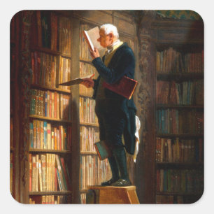 Der Bücherwurm von Carl Spitzweg Deutsche Malerei  Quadratischer Aufkleber