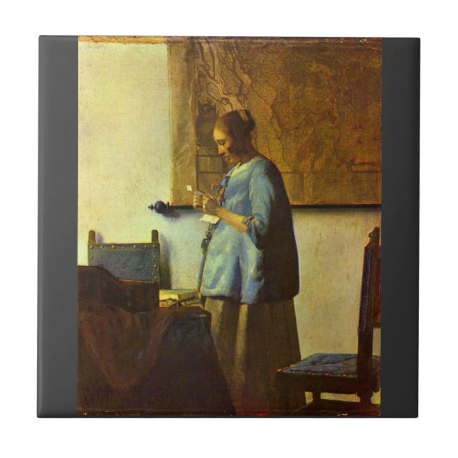 Der Buchstabeleser durch Johannes Vermeer Fliese (Vorderseite)