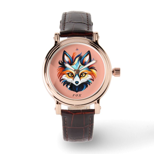 Der Bunte Fuchs - Kopf Portrait Armbanduhr (Vorderseite)