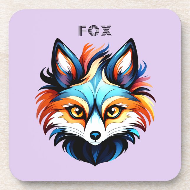 Der Bunte Fuchs - Kopf Portrait Getränkeuntersetzer (Vorderseite)