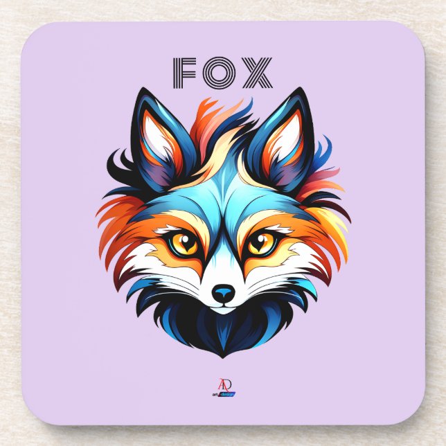 Der Bunte Fuchs - Kopf Portrait Getränkeuntersetzer (Vorderseite)