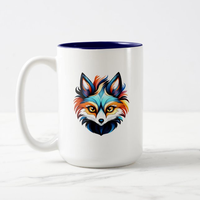Der Bunte Fuchs - Kopf Portrait Zweifarbige Tasse (Links)