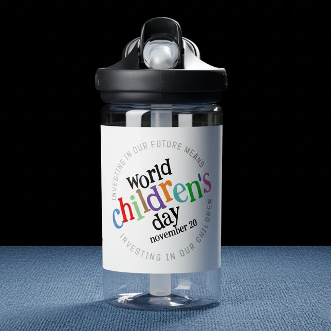 Der bunte glückliche Weltkindertag Trinkflasche (Colorful World Children's Day November 20 Kids' Water Bottle Cover Photo)