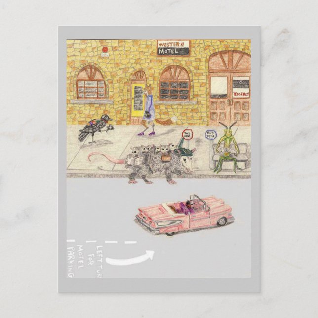 Der CAB-Treiber und der Cadillac Postkarte (Vorderseite)