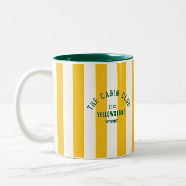 Der Cabin Club Custom Wappen Gelber Park Streifen Zweifarbige Tasse (Links)