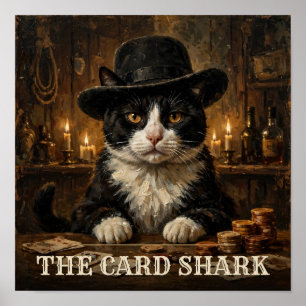 Der Card Shark Tuxedo-Katze Vintage Western Pet Po Poster