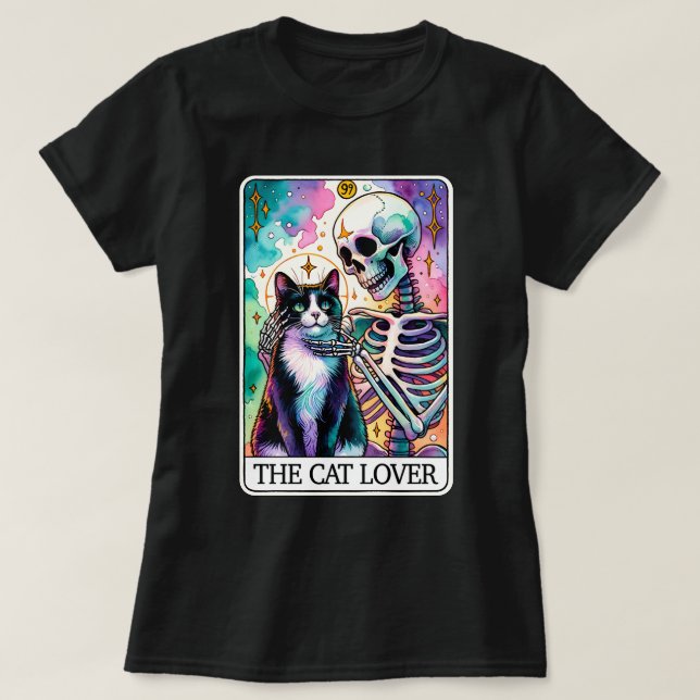 Der Cat Lover Skeleton Tarot Card T - Shirt (Design vorne)