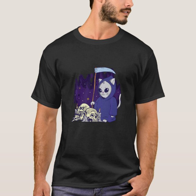 Der Cat Sensenmann Duty Cloaked Skeleton Grim Sens T-Shirt (Vorderseite)