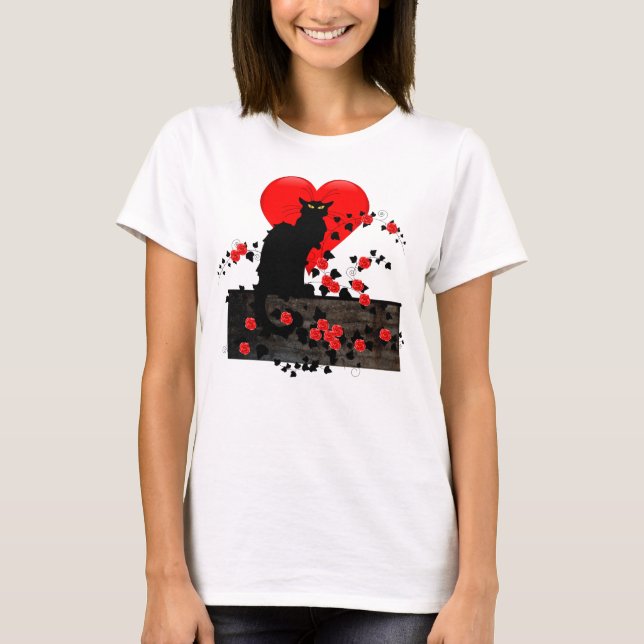 Der Chat Noir mit Rote Rosen T-Shirt (Vorderseite)