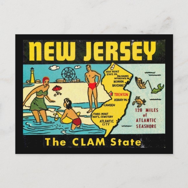 Der Clam-Staat, New Jersey, Vintag Postkarte (Vorderseite)