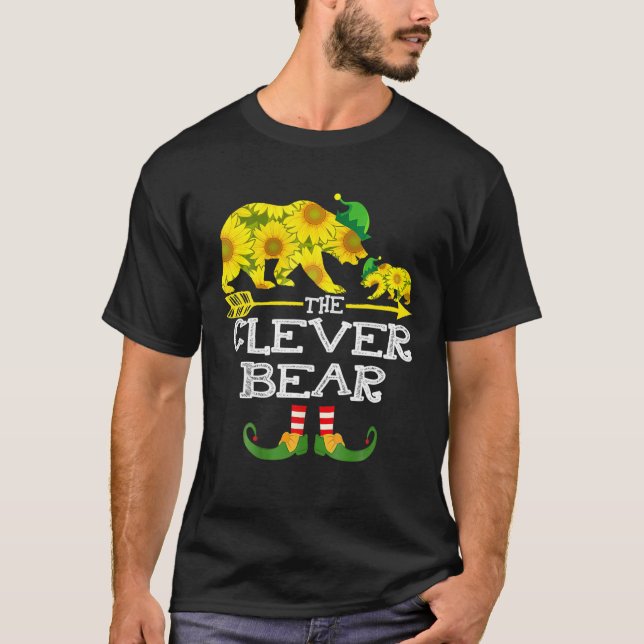 Der clevere Bärenelf Sonnenblume Weihnachtsgeschen T-Shirt (Vorderseite)