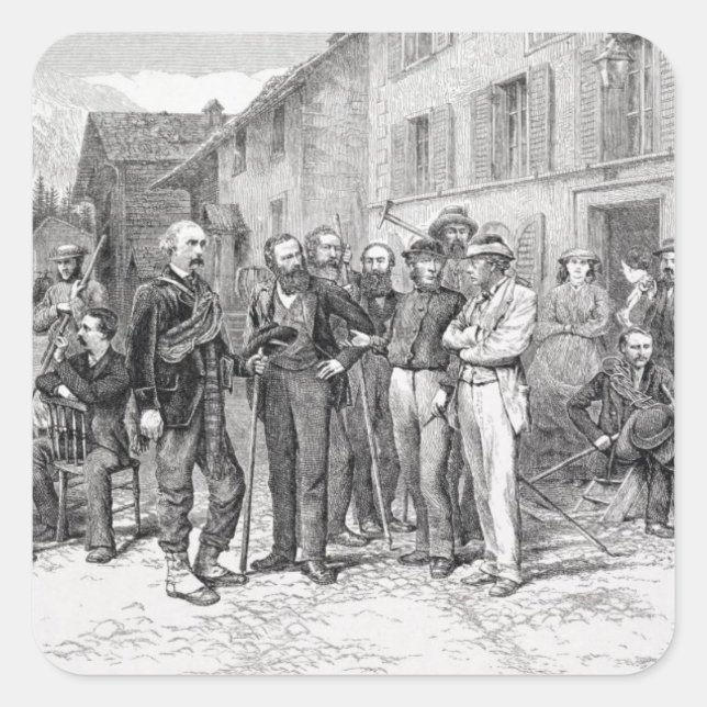 Der Club Room von Zermatt im Jahr 1864, von 'The A Quadratischer Aufkleber (Vorderseite)