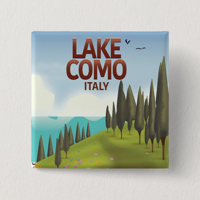 Der Comer See Italien Reise Postkarte. Button (Vorderseite)