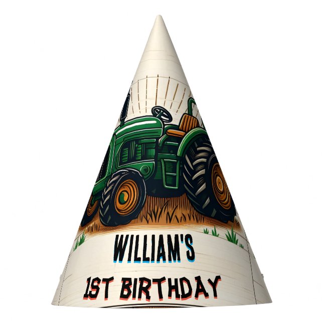 Der coole Traktor des Kinderretro-Jungen 1. Geburt Partyhütchen (Vorderseite)