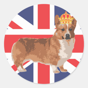 Der Corgi der Königin mit Kronen-und Runder Aufkleber