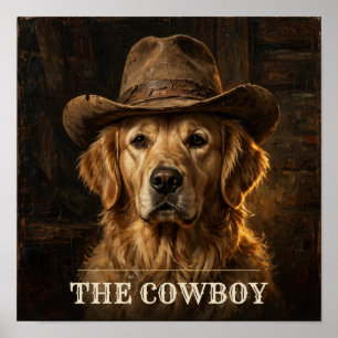 Der Cowboy Golden Retriever Vintage Western Pet Po Poster