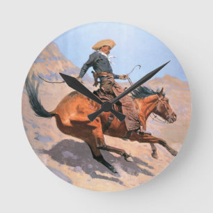 Der Cowboy (Öl auf Leinwand) Runde Wanduhr