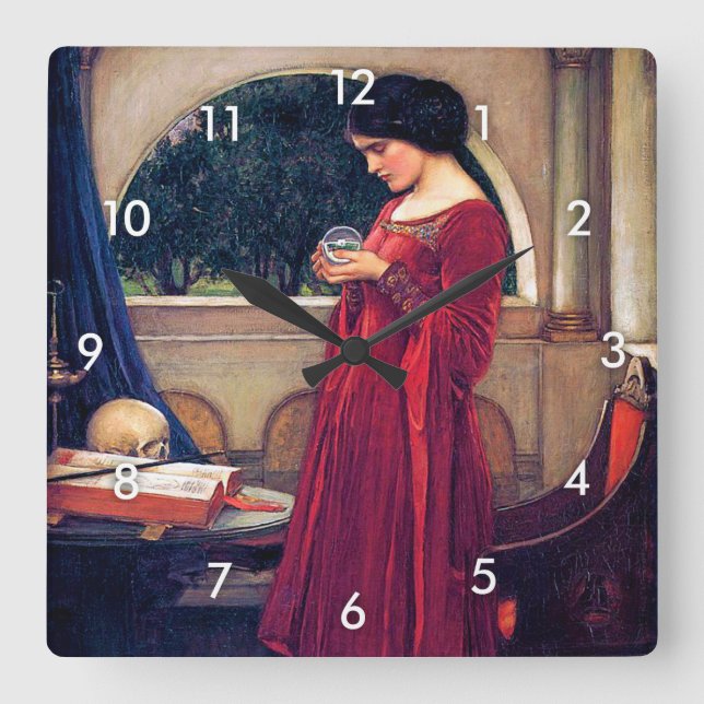 Der Crystal Ball, John William Waterhouse Quadratische Wanduhr (Vorderseite)
