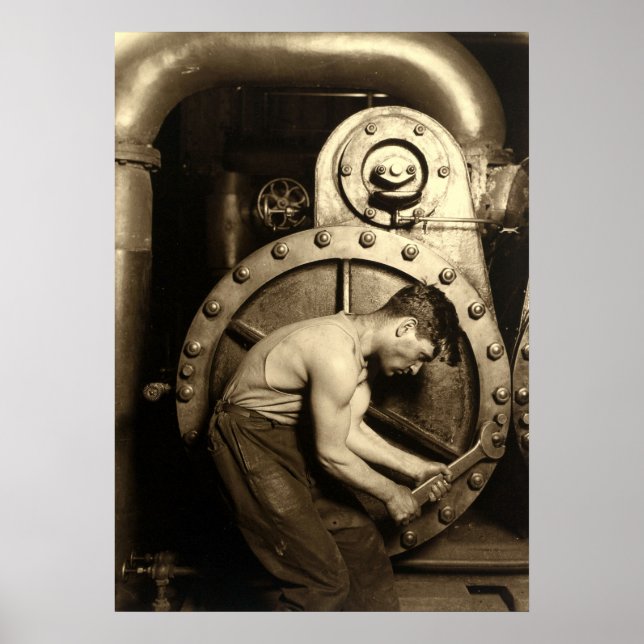 Der Dampffitter von Lewis Hine Poster (Vorne)