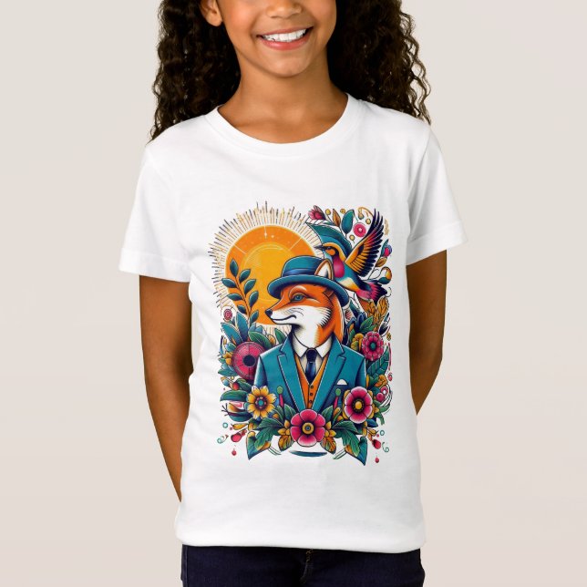 Der Dapper Fox und farbenfrohe Blume T-Shirt (Vorderseite)