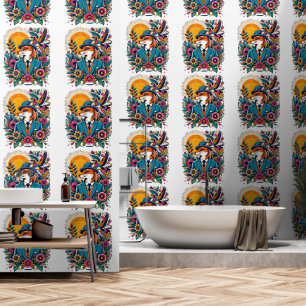 Der Dapper Fox und farbenfrohe Blume Tapete