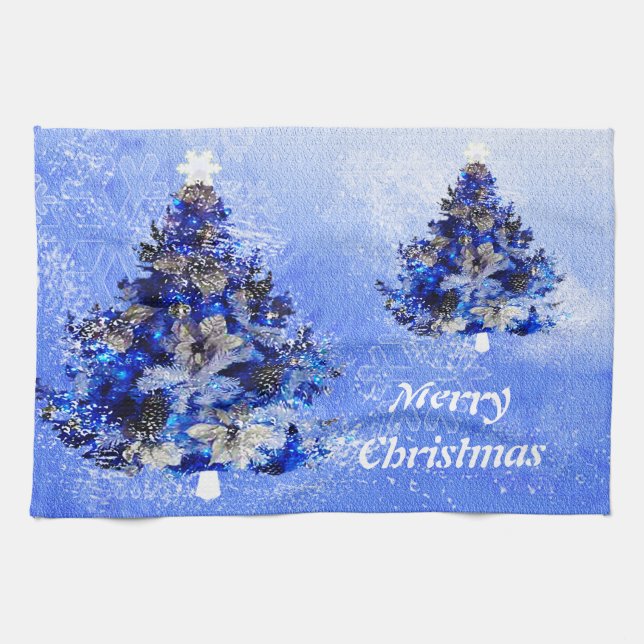Der dekorierte blaue Christbaum Handtuch (Horizontal)