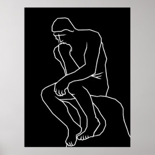 Der Denker-Mann-Statue Linienkunst, Inspiriert von Poster