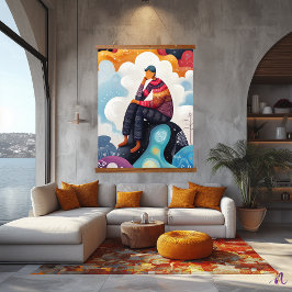 Der Denker remagierte: Abstrakte moderne Kunst Wandteppich Mit Holzrahmen