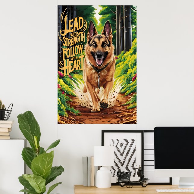Der deutsche Hirte durchquert den Wald Poster (Heimbüro)