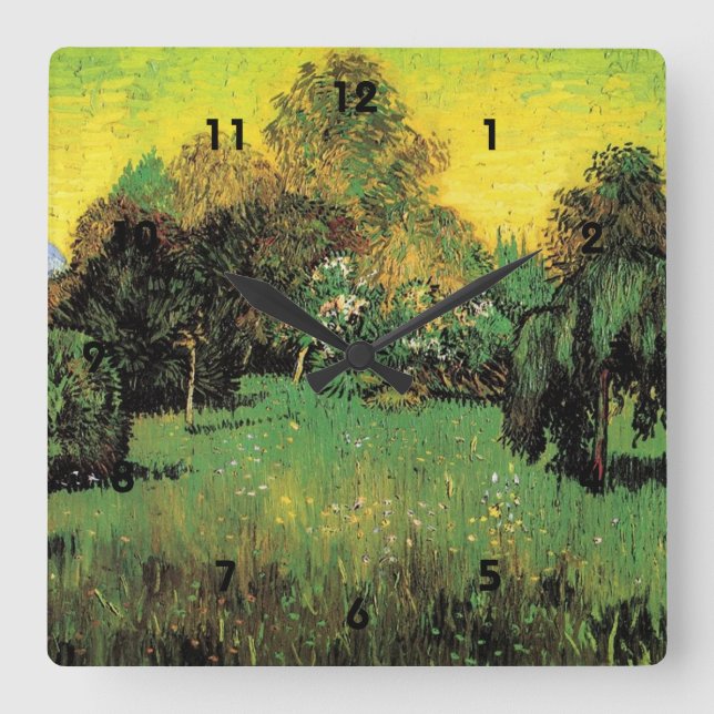 Der Dichtergarten von Vincent van Gogh. Quadratische Wanduhr (Vorderseite)