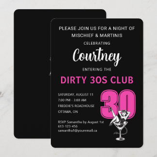 Der Dirty 30s Club Sexy Schwarz & Rosa Benutzerdef Einladung