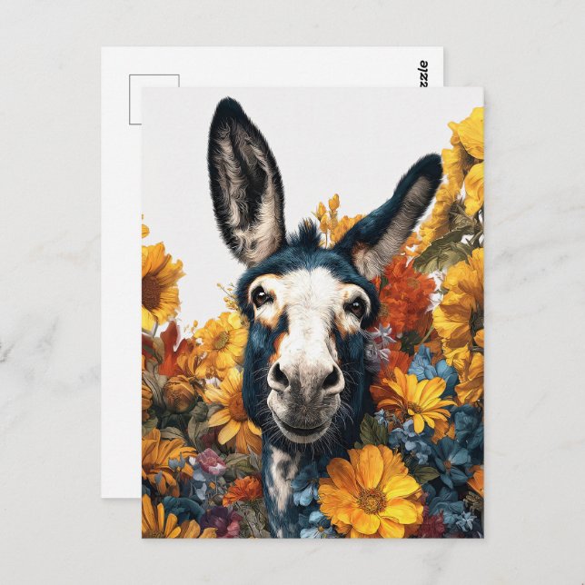 Der Donkey im Garten der Wildblume lächeln Postkarte (Vorne/Hinten)